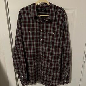 Snaps Rambler EZ Care Pearl Snap Long Sleeve Shirt- Burgundy and Teal